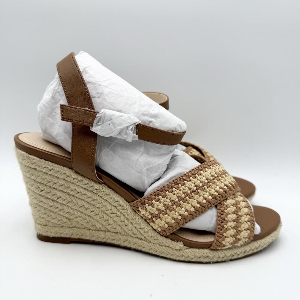 Violet & Red Womens Mackenzie Wedge Sandals Size 8.5 M Brown Tan Espadrille NWOB